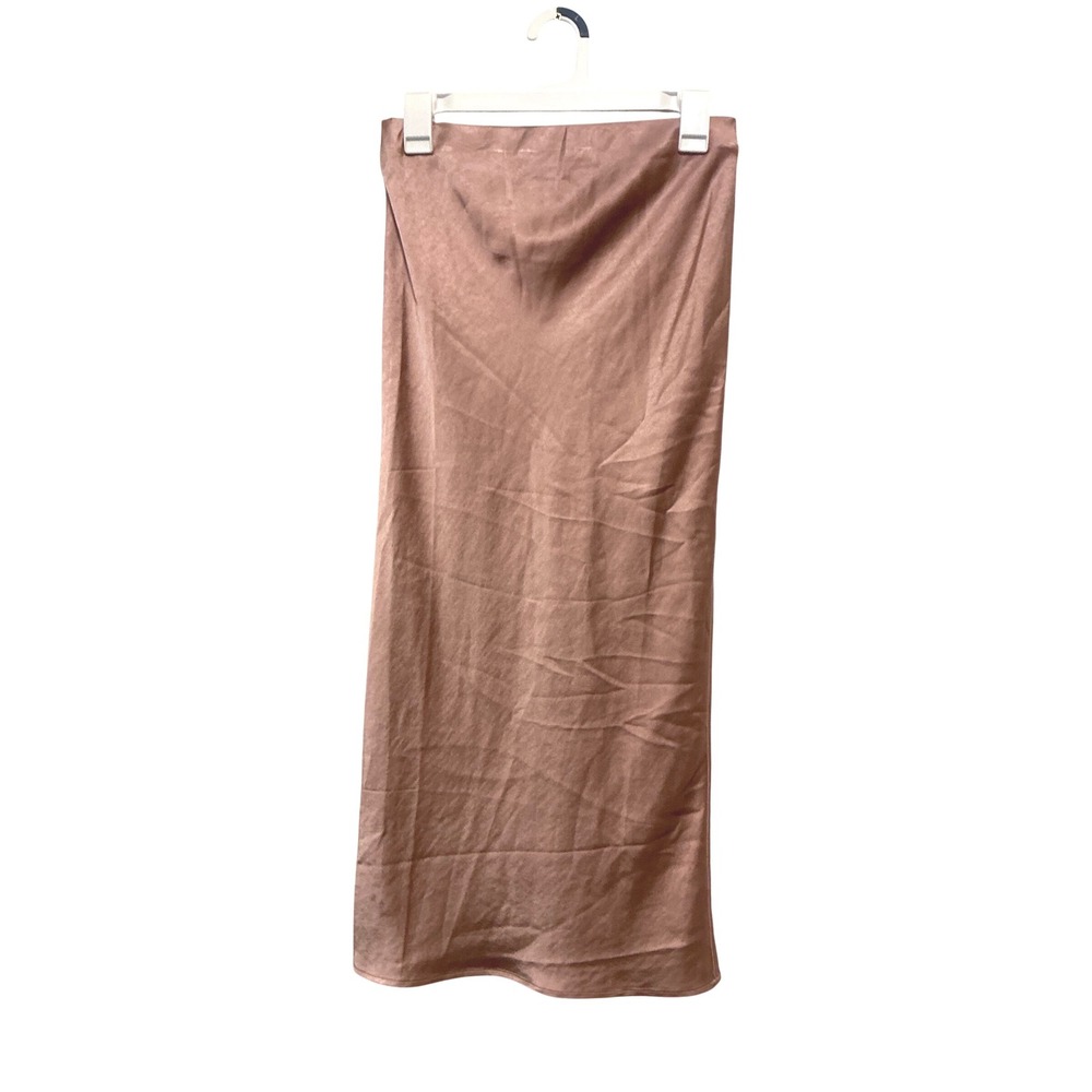 Ripe Maternity Satin Slip Midi Skirt Dusty Rose Blush Pink XS Elastic Waist